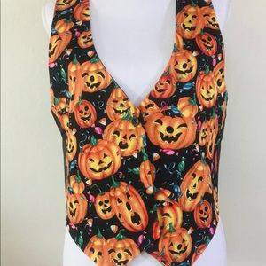 Halloween Jack O Lantern Pumpkin Print Vest M